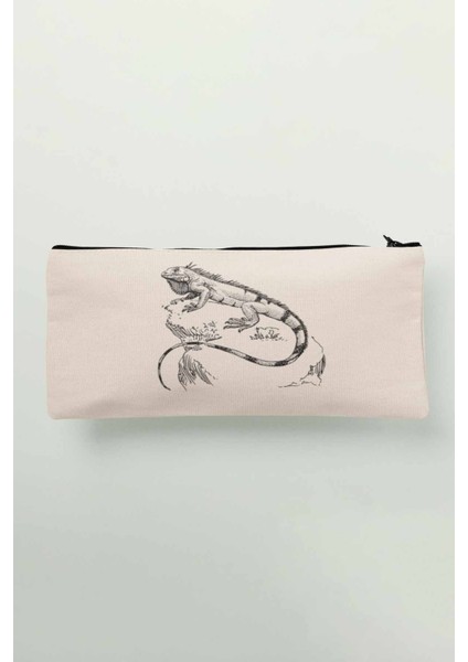 Iguana Karakalem Baskılı Bez Makyaj Çantası Kalemlik Cüzdan