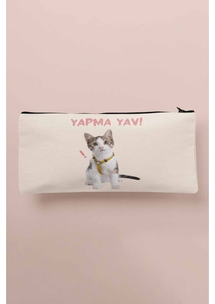 Yapma Yav Sevimli Kedi Komik Eğlenceli Baskılı Bez Makyaj Çantası Kalemlik Cüzdan