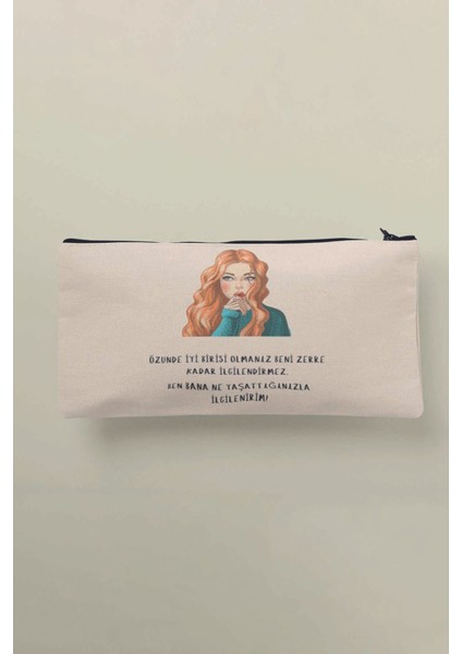 Beni Ilgilendirmez Baskılı Bez Makyaj Çantası Kalemlik Cüzdan