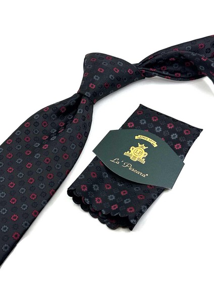 Siyah Motif Desen Mendilli Klasik Kravat KK13188