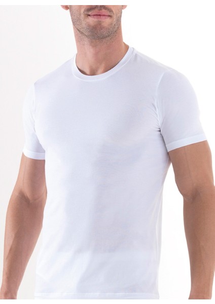 Aura Erkek Bisiklet Yaka T-Shirt 9506 Beyaz