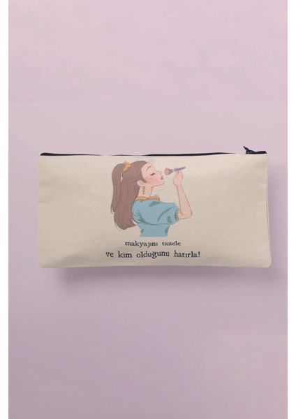 Makyajını Tazele Baskılı Bez Makyaj Çantası Kalemlik Cüzdan