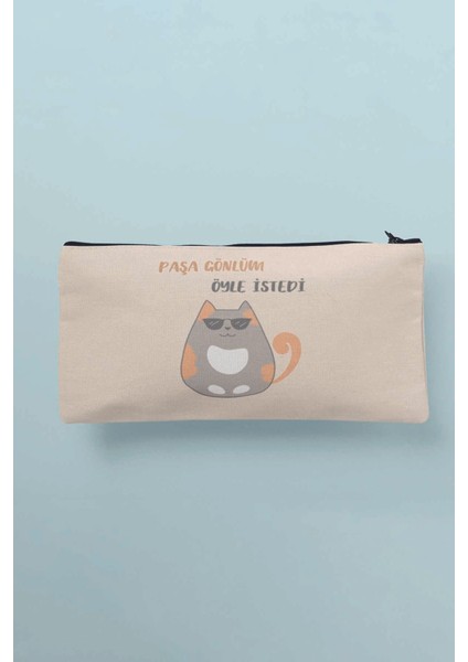 Paşa Gönlüm Öyle Istedi No:2 Baskılı Bez Makyaj Çantası Kalemlik Cüzdan
