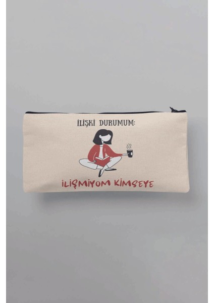 Ilişki Durumum Ilişmiyom Kimseye Baskılı Bez Makyaj Çantası Kalemlik Cüzdan