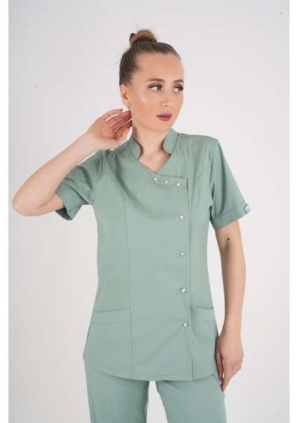 Aylu Model Soft Likra Çağla Yeşili Doktor Hemşire Hastane Scrubs Üniforma Takımı