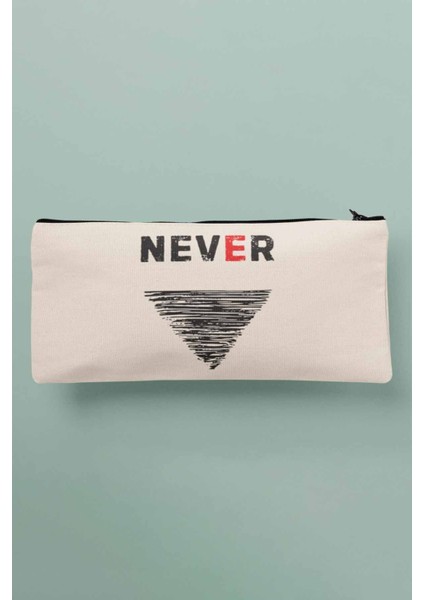 Never Baskılı Bez Makyaj Çantası Kalemlik Cüzdan