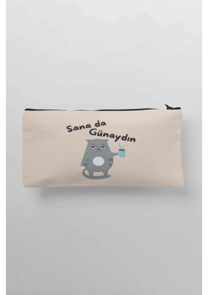 Sana Da Günaydın Baskılı Bez Makyaj Çantası Kalemlik Cüzdan