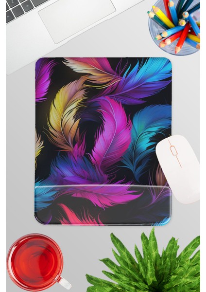 Renkli Tüyler No:1 Baskılı Oyuncu Gaming Dikdörtgen Bilek Destekli Mousepad