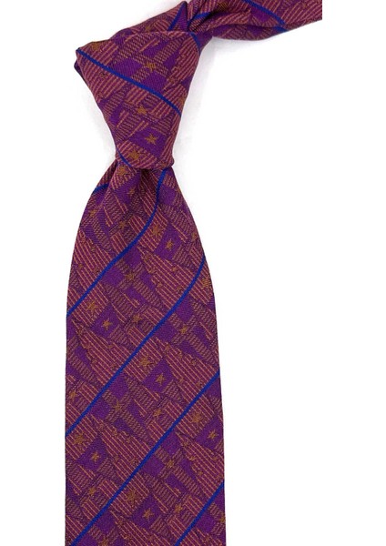 Dromdegy Style Mor Motif Desen Italyan Ipek Kravat İK1957