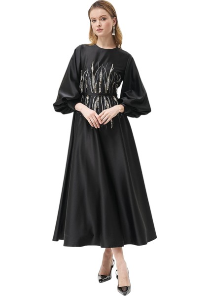 Taş Işlemeli Saten Abiye Siyah fiyatları