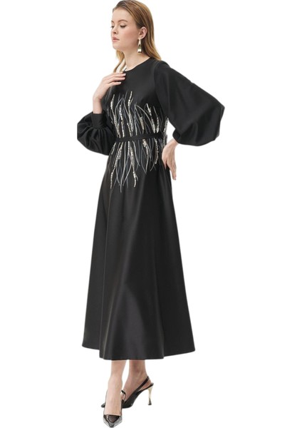 Taş Işlemeli Saten Abiye Siyah modelleri