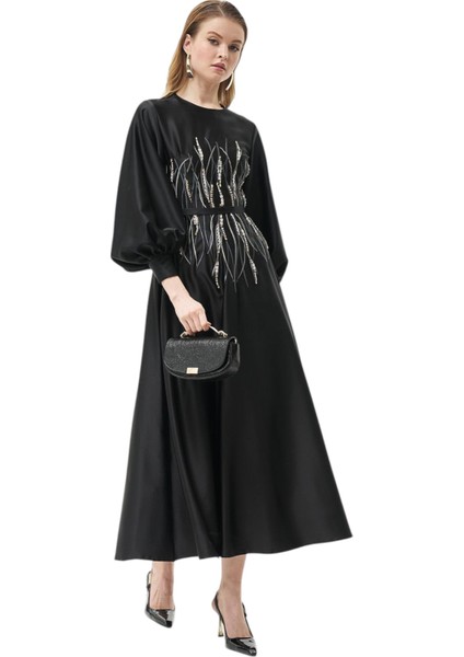 Taş Işlemeli Saten Abiye Siyah fırsatları