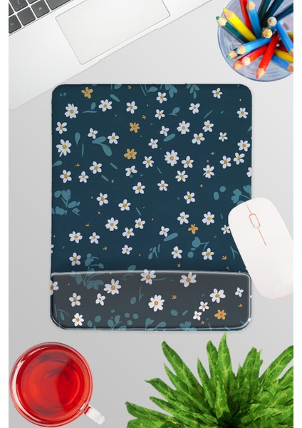 Çiçek Desenleri No:1 Baskılı Oyuncu Gaming Dikdörtgen Bilek Destekli Mousepad