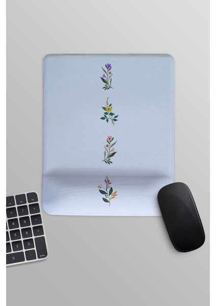 Vintage Çiçekler Baskılı Dikdörtgen Bilek Destekli Mousepad