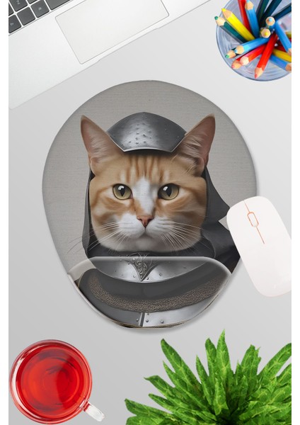 Ortaçağ Kostümlü Kediler No:11 Oyuncu Gaming Oval Bilek Destekli Mousepad