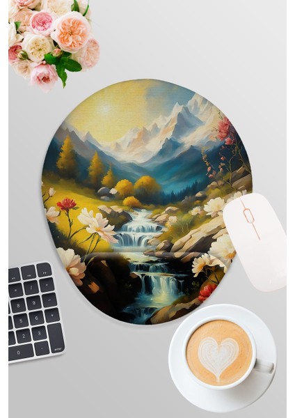 Doğa Temalı Manzara Baskılı Oyuncu Gaming Oval Bilek Destekli Mousepad