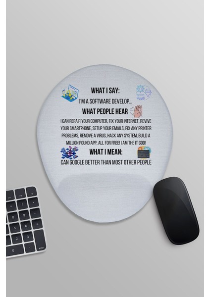 Yazılımcı Mühendis I'm A Software Developer Baskılı Oval Bilek Destekli Mousepad
