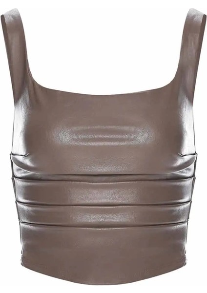 Sırt Fermuarlı Şık Süet Bluz - Rahat ve Modern Faux Leather Üst fiyatları