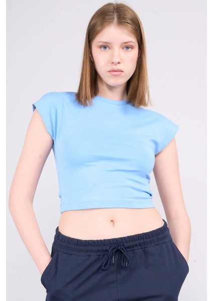 Çetinkaya Fithit 3266A Bayan Bisiklet Yaka 30/1 Likralı Süprem Crop T-Shirt Açık Mavi