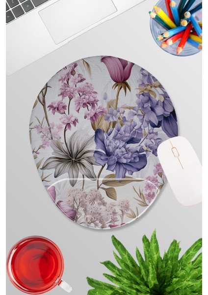 Sonbahar Botanik Çiçekler No:4 Oyuncu Gaming Oval Bilek Destekli Mousepad