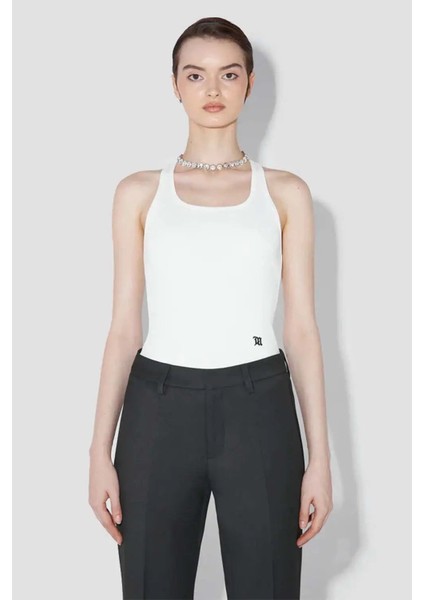 Beyaz Ribanalı M Tank Top - %98 Pamuk, Şık ve Konforlu