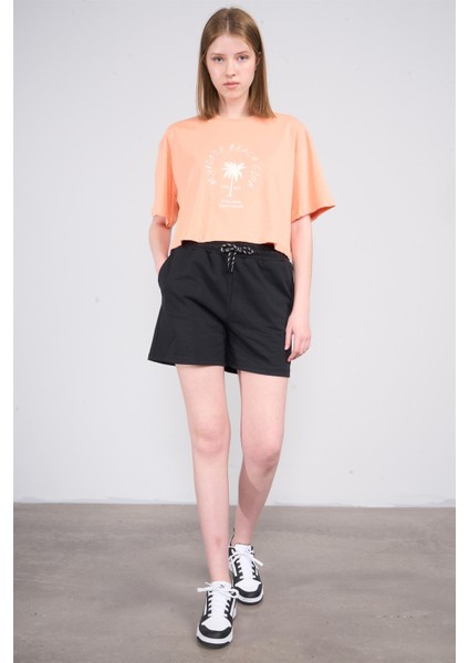 Çetinkaya Fithit 8385 Bayan Bisiklet Yaka 30/1 Penye Baskılı Oversize T-Shirt Kayısı fiyatları