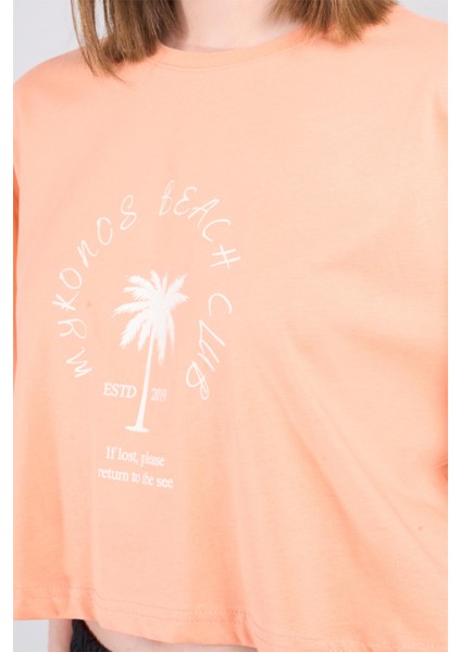 Çetinkaya Fithit 8385 Bayan Bisiklet Yaka 30/1 Penye Baskılı Oversize T-Shirt Kayısı modelleri