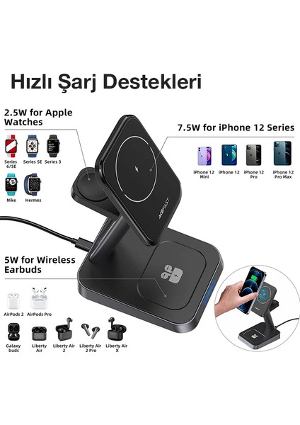 Ally W68 15W 3in1 Manyetik ve Katlanabilir Portatif Masaüstü Kablosuz Şarj Stand? - KA9716-7485 indirimleri
