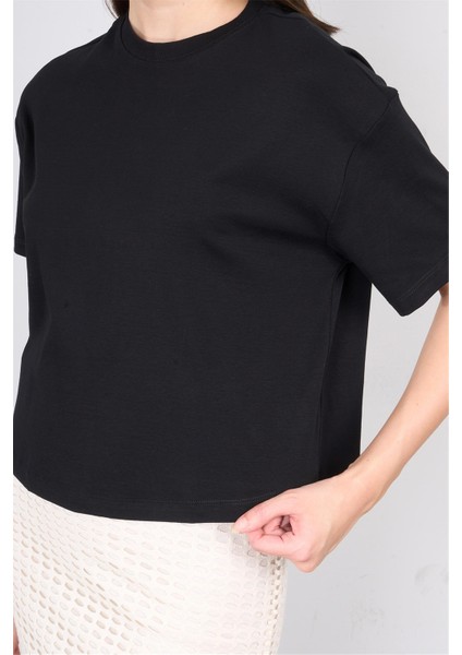 Ikoll 1004503 Siyah Kadın Basic Crop T-Shirt modelleri