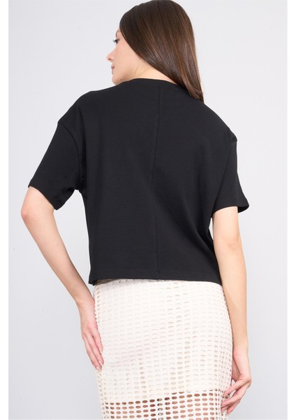 Ikoll 1004503 Siyah Kadın Basic Crop T-Shirt fırsatları
