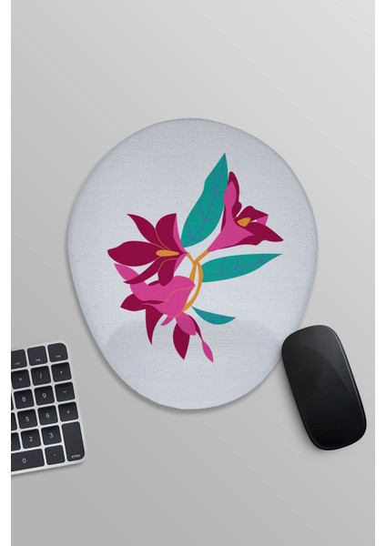 Renkli Çiçekler Baskılı Oval Bilek Destekli Mousepad