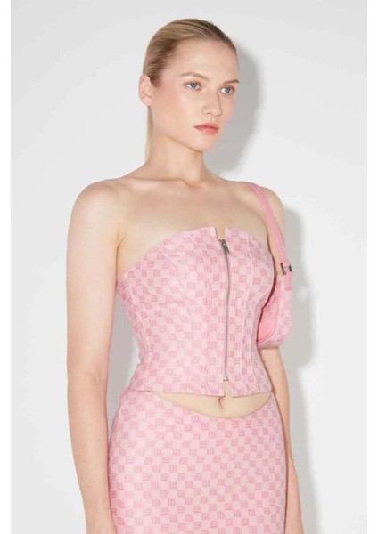 Pembe Jacquard Monogramlı Kanvas Korse Üst fiyatları