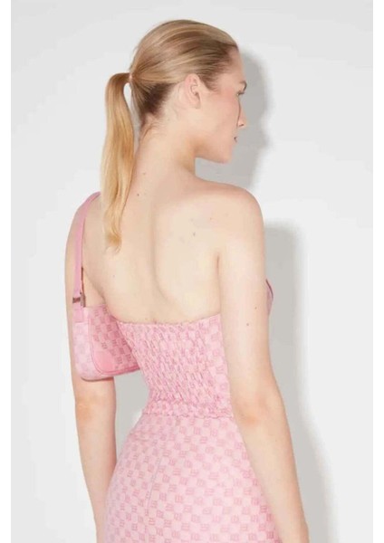 Pembe Jacquard Monogramlı Kanvas Korse Üst modelleri