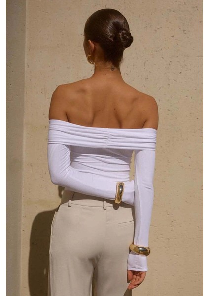 Şık Rowan Top: Off The Shoulder, Uzun Kol ve Esnek Ribana Tasarımı ile Tarzınızı Belirleyin fiyatları