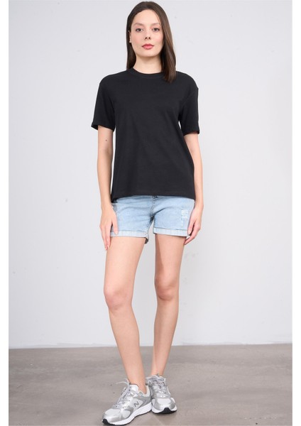 Ikoll 1004623 Siyah Kadın Karyoka Dıkıs Detaylı T-Shirt fiyatları