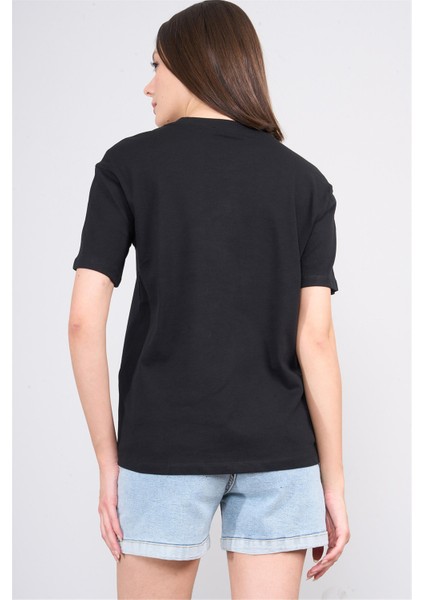 Ikoll 1004623 Siyah Kadın Karyoka Dıkıs Detaylı T-Shirt fırsatları