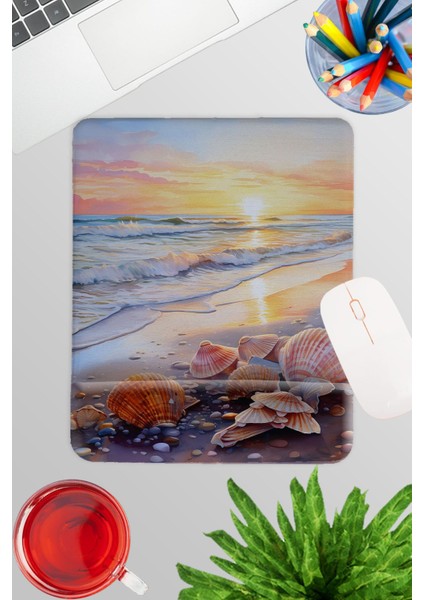 Gün Batımı Sahil Baskılı No:1 Oyuncu Gaming Dikdörtgen Bilek Destekli Mousepad