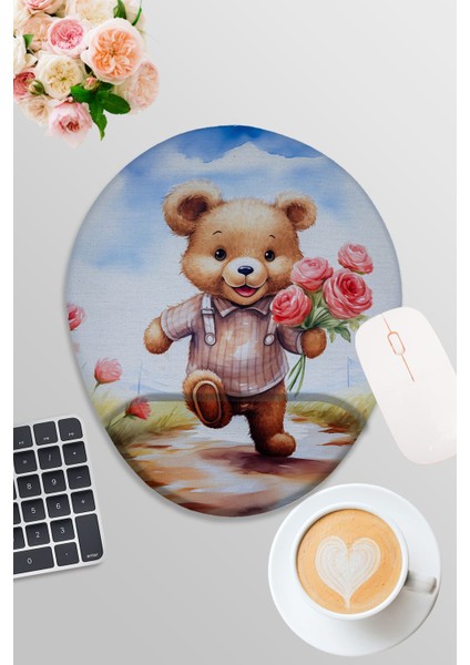 Sevimli Ayıcıklar Baskılı Oyuncu Gaming Oval Bilek Destekli Mousepad