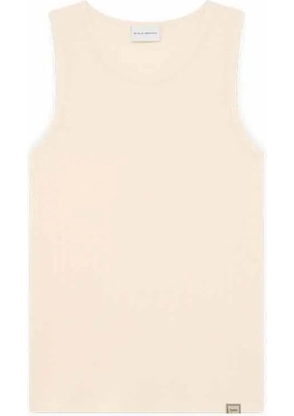 100% Pamuklu Krem Renk Yuvarlak Yaka Waffle Atlet – Drôle Etiketi ile Şıklık