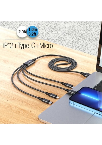 Hoco X76 4in1 Type-C + iPhone Lightning + Micro USB 2A Şarj KABLOSU-(1903) - KA8903-2297 indirimleri