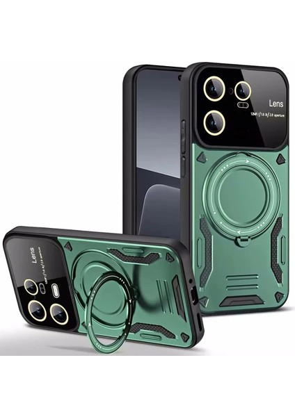 Xiaomi Mi 13T Pro Kılıf Joy Lens Standlı Kapak - Koyu Yeşil - KA5438-6494
