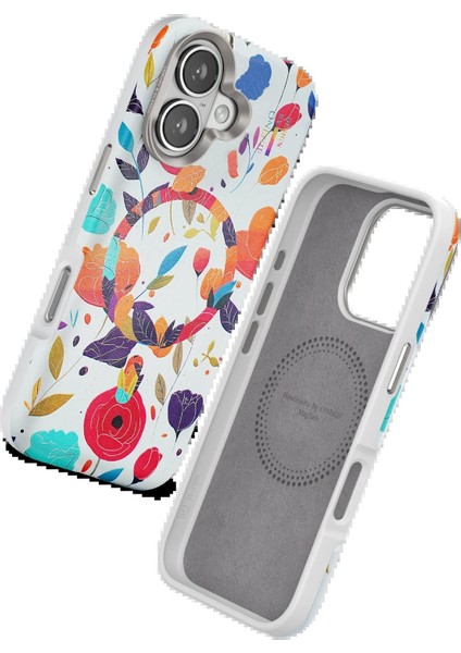 iPhone 16 Flower Series Magsafe Kapak - Beyaz - KA6788-1176
