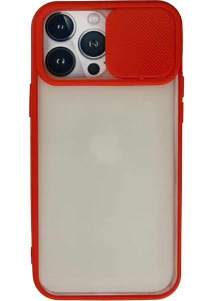 iPhone 13 Pro Max Kılıf Palm Buzlu Kamera Sürgülü Silikon - Kırmızı - KA8963-9455