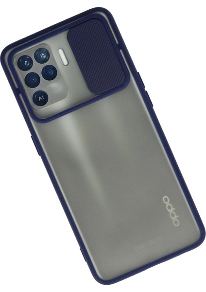 Oppo Reno 5 Lite Kılıf Palm Buzlu Kamera Sürgülü Silikon - Lacivert - KA8247-9046