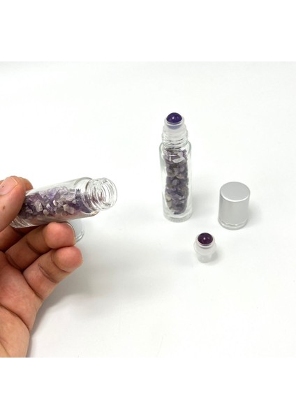 Renkli Doğal Taş Esans Şişesi ve Roller Masaj Aleti 10ML