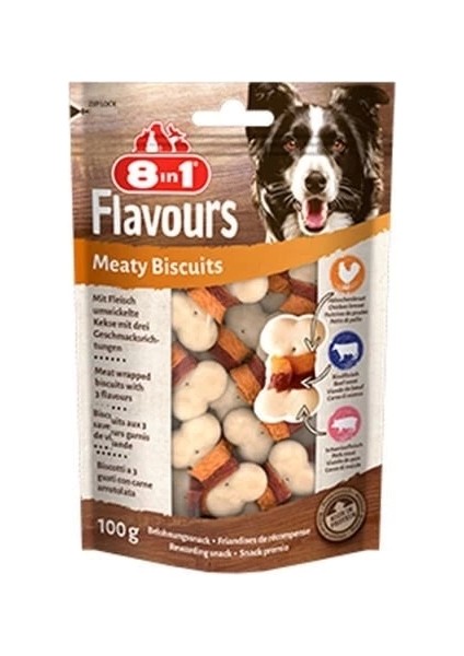 8in1 Flavours Meaty Biscuits Kıtır Köpek Ödül Maması 100 gr