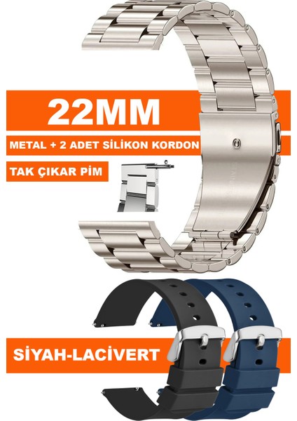 22mm Fossil-Welder-Wesse-Casio-Armani-Omega-Seiko-Tissot Saat Uyumlu Çelik Metal Saat Kordonu Kayışı MR1