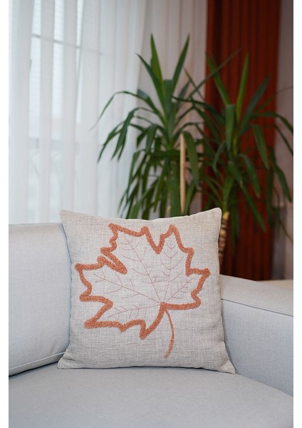 Homesepet Punch Nakışlı Keten Kırlent Kılıfı Çınar Yaprağı Desenli ( 2 Adet)