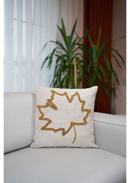 Homesepet Punch Nakışlı Keten Kırlent Kılıfı Çınar Yaprağı Desenli ( 2 Adet)