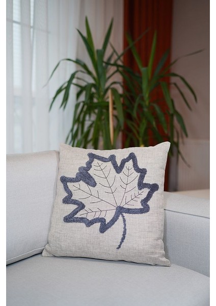 Homesepet Punch Nakışlı Keten Kırlent Kılıfı Çınar Yaprağı Desenli ( 2 Adet)